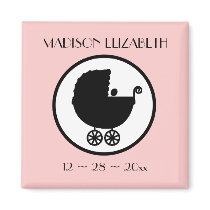 Baby Carriage Silhouette Birth Announcement Magnet