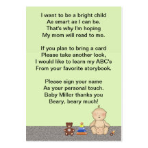 Baby Carriage Tot Book Poem Business Cards