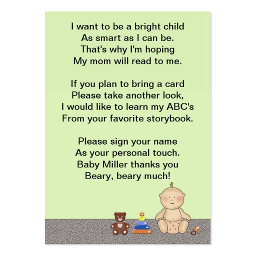 Baby Carriage Tot Book Poem Business Cards (front side)