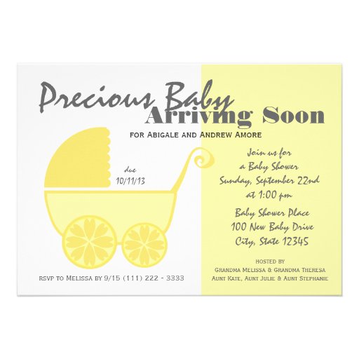 Baby Carriage Yellow and Grey Personalized Invitation
