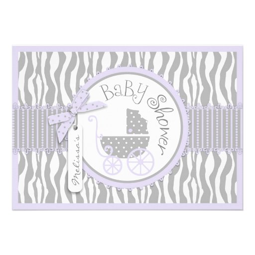 Baby Carriage, Zebra Print & Lavender Baby Shower Invitations