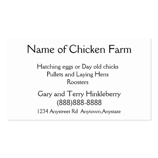 Baby Chicken Egg or Chicken Farm Business Card (back side)