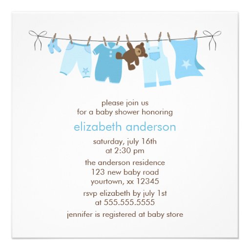 Baby Clothesline Boy Baby Shower {blue} Custom Announcement