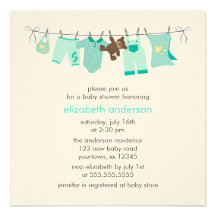 Baby Clothesline {green} Neutral Baby Shower Personalized Announcements