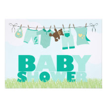 Baby Clothesline {green} Neutral Baby Shower Invitation