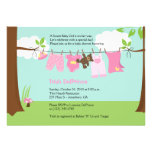 Baby Clothesline Pink Girl 5x7 Baby Shower Custom Announcements