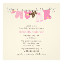 Baby Clothesline {pink} Girl Baby Shower Personalized Invites