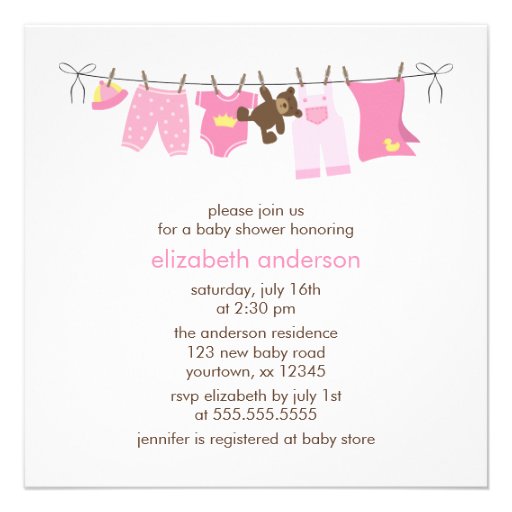 Baby Clothesline {pink} Girl Baby Shower Personalized Invites