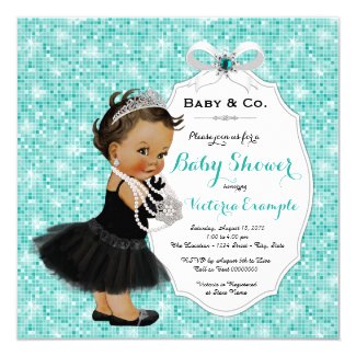Baby & Co Black Teal Blue Ethnic Baby Girl Shower Card