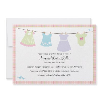 Baby Cothesline (Girl) Shower Invitation by diyinvitations