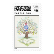 Baby Cradle in A Tree of Hearts and Love Postage Stamps