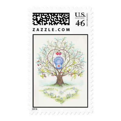 Baby Cradle in A Tree of Hearts and Love Postage Stamps by MarthaGoutal