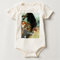Baby creeper -cute mini puppy on a kids book t-shirts
