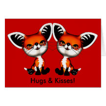 Baby Dog Fox Twins Hugs N Kisses Card