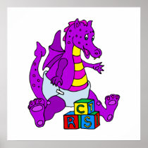 Baby Dragon with Blocks Print