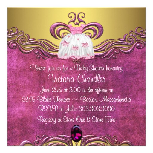 Baby Dress Hot Pink Gold Baby Shower Invitations