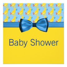 Baby Ducks In Yellow & Blue Baby Shower Announcement