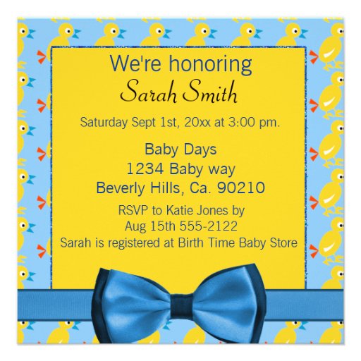 Baby Ducks In Yellow & Blue Baby Shower Announcement