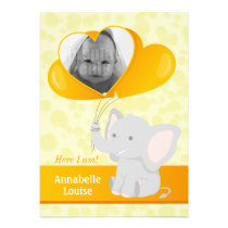 Baby elephant birth announcement card invitations