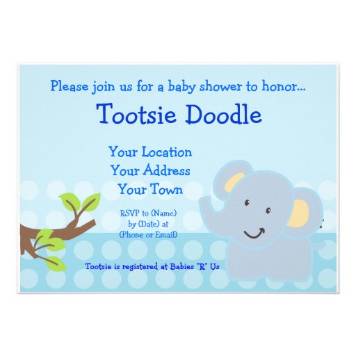 Baby Elephant Blue Boy Baby Shower Sprinkle Custom Announcements