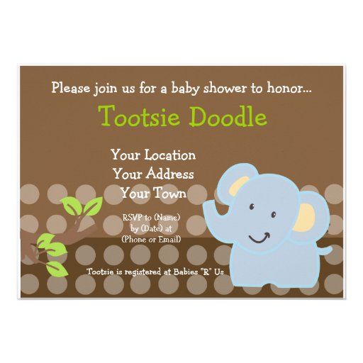 Baby Elephant Blue Boy Baby Shower Sprinkle Invite