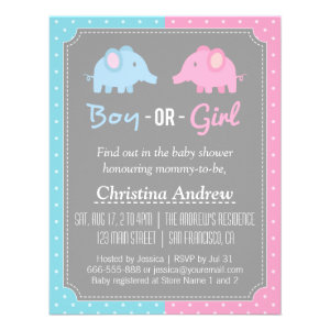 Baby Elephant Gender Reveal Baby Shower Party Invitations