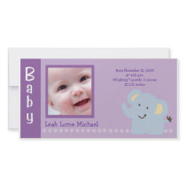 Baby Elephant Purple 4x8 PHOTO Birth announcement photo cards by tootsiedoodle Baby Elephant Purple 4x8 PHOTO Birth announcement photo cards