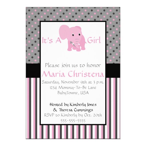 Baby Elephant Shower Invitation (Pink)