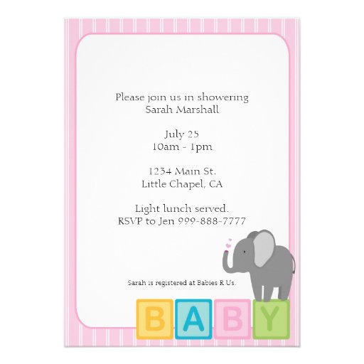 Baby Elephant Shower Invite Pink