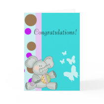 Baby Elephant Teal Brown and Purple Greeting Cards