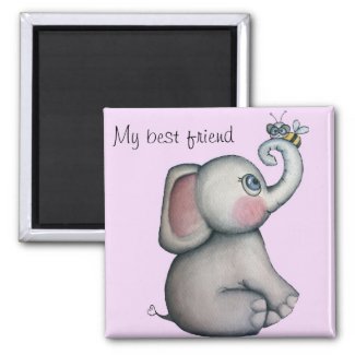 Baby Elephant with Bee Best Friend Magnet