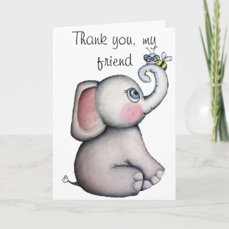 Baby Elephant with Bee Thank you Card