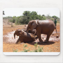 BABY ELEPHANTS WASHING IN KENYA mousepads