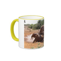 BABY ELEPHANTS WASHING IN KENYA mugs by ANGELHELEN BABY ELEPHANTS WASHING IN KENYA mugs