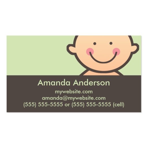 Baby Face Green & Brown Business Cards (front side)
