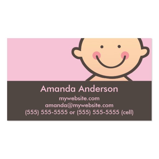 Baby Face Pink & Brown Business Cards (front side)