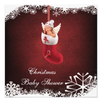 Baby Fairy in Christmas Stocking Baby Shower Custom Invite
