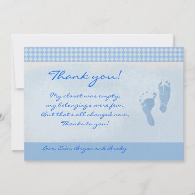 Baby Gift   Card on Baby Feet Blue Baby Shower Thank You Flat Card Personalized Invitation