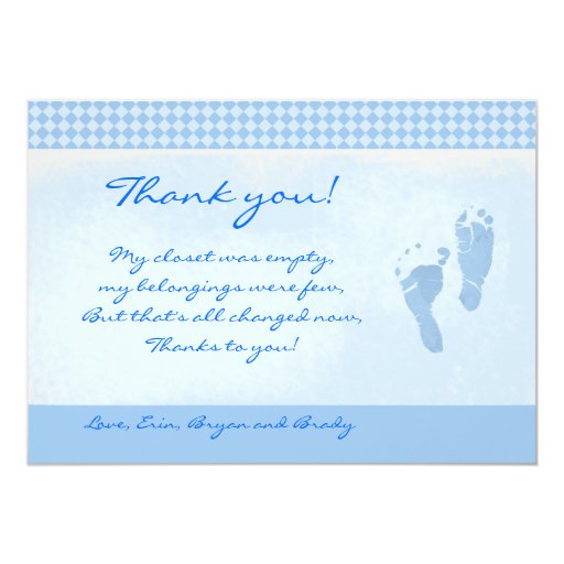 Baby Feet Blue Baby Shower Thank you Flat card Personalized Invitation