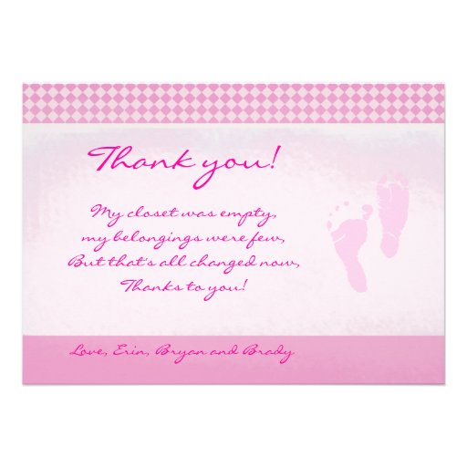 Baby Feet Pink Baby Shower Thank you Flat card Custom Announcement