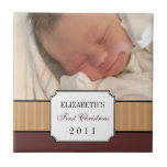 Baby first christmas brown ribbon stripe keepsake ceramic tile