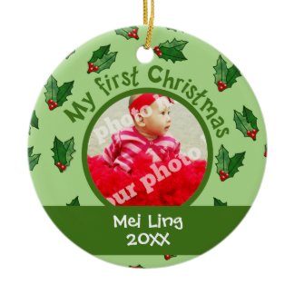 Baby First Christmas Custom Photo Christmas Holly
