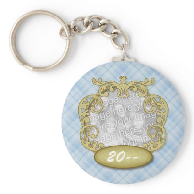 Baby First Christmas Light Blue Plaid keychains