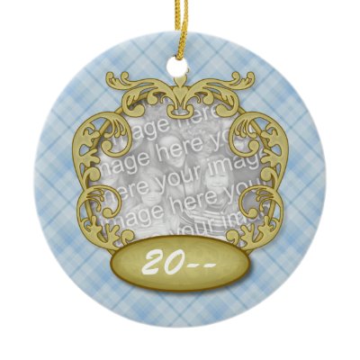 Baby First Christmas Light Blue Plaid ornaments