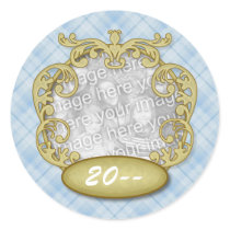 Baby First Christmas Light Blue Plaid Stickers