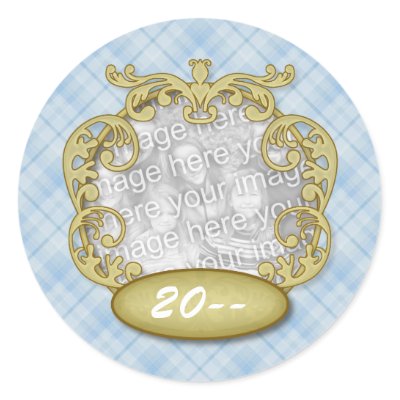 Baby First Christmas Light Blue Plaid stickers