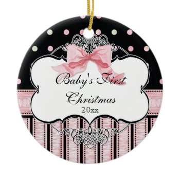 Baby First Christmas Ornament - French Bow Swirl ornament