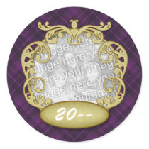 Baby First Christmas Purple Plaid Round Stickers