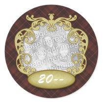 Baby First Christmas Red Plaid Round Sticker