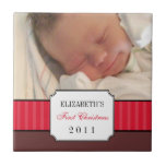Baby first christmas red ribbon stripe keepsake tiles